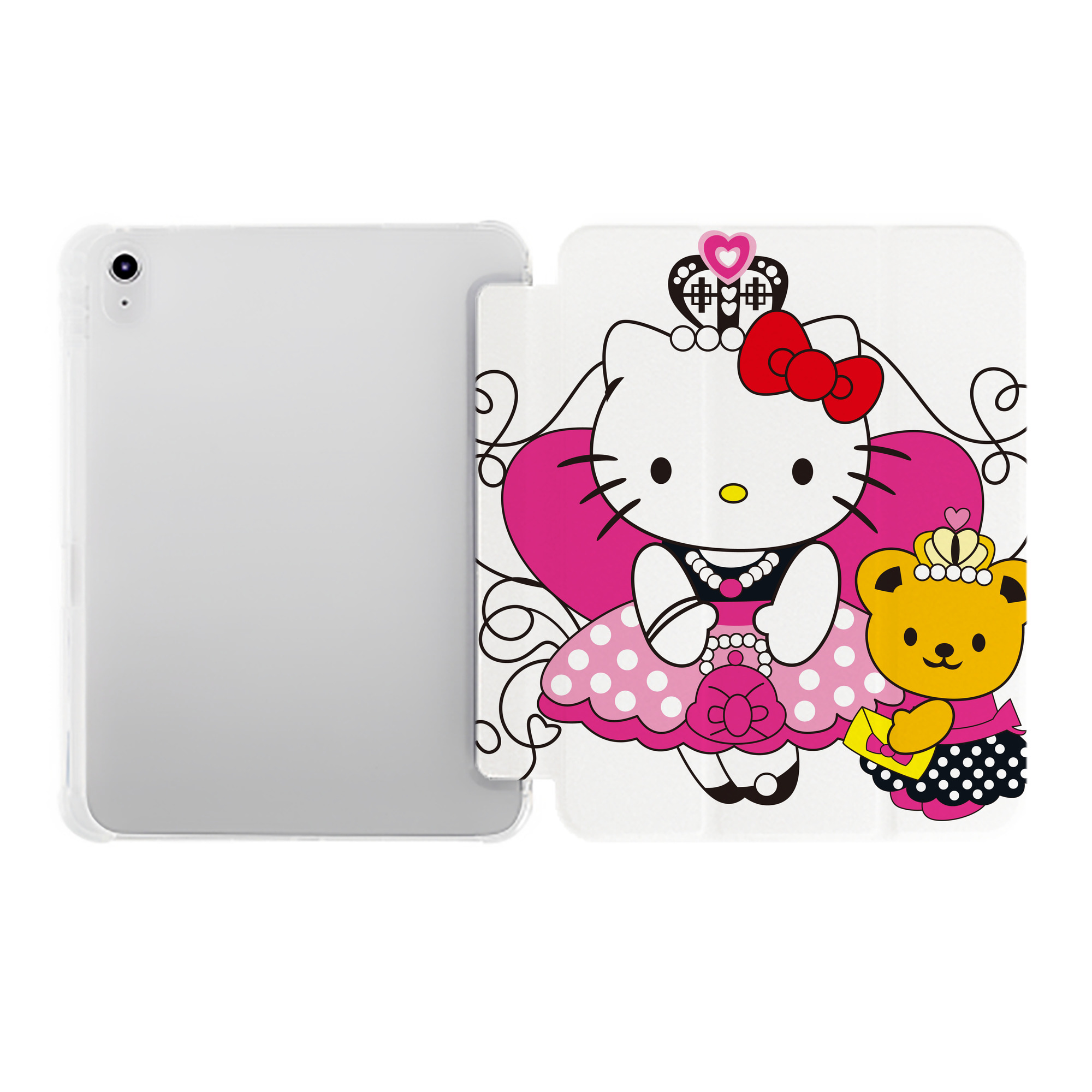 （画像用） Hello Kitty ハローキティ IPad ケース ペン収納付き 三つ折りスタンド PUレザー×シリコン 対応機種9.5/10.5/10.9インチ